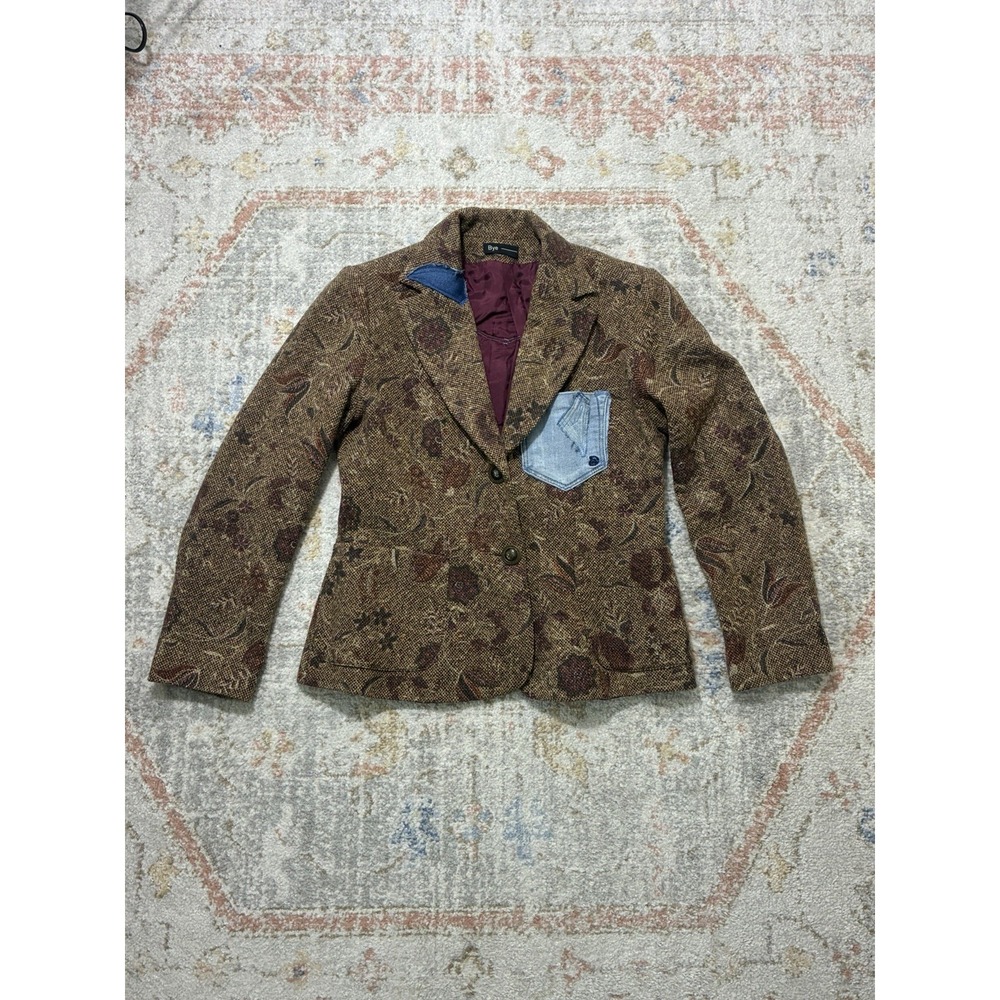 Upcycled Reworked Tweed Blazer Jacket Custom Patchwork Denim Boho Grunge Art